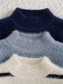 3pcs Baby Boy Minimalist Knit Sweaters, Infant Soft Multi-Pack Half Turtleneck Long Sleeve Pullover Striped Knitted Tops, Baby Boy Versatile Fuzzy Knit Sweaters, Suitable For Casual Wear, Outings And Daily Wear - Multicolor - View 3