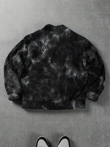 Manfinity Homme Men's Autumn/Winter Tie-Dye Letter Zip-Up Fleece Jacket Y2k Zip Up Shark Jacket Y2k Jacket Men S Street Wear Zip Up - Grey - View 2