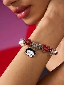 Betty Boop x SHEIN 银合金吊坠手链，花朵、心形，设计可爱，适合日常佩戴 - 彩色 - 查看 2