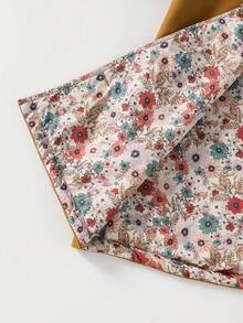 SHEIN Tween Girl' Casual Hooded Jacket, Fashionable Woolen Fabric With Floral Lining, Loose And Comfortable, Suitable For Autumn/Winter Daily, Commuting, Outdoor, Party, And Photo Shoots - Coffee Brown - View 6