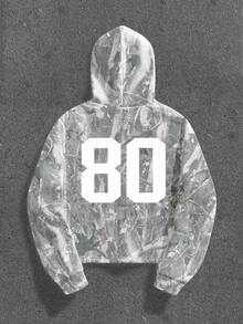 Manfinity ZONE917 ZONE917 Men Boxy Cropped Streetwear Dry Leaf Camouflage 80 Pattern Fleece Hoodie, Fall/Winter