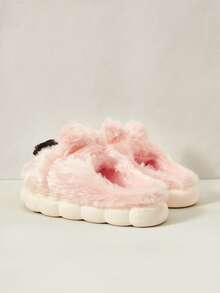 Cuccoo Cute Animal Print Fluffy Thick Sole Indoor Slippers For Women, Warm For Autumn/Winter, Pink