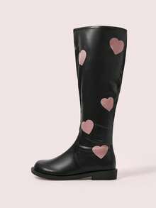 CUCCOO DOLLMOD 女士心形图案休闲时尚中筒靴，适合日常穿着 - 黑色 - 查看 2