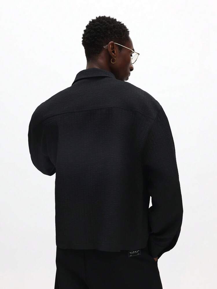 Textured Long Sleeve Button Down Shirt