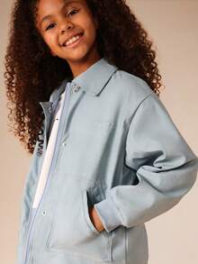SUMWON Tween Puffer Jacket With Ribbed Collar And Cuffs Light Blue Quilted Winter Outerwear - Baby Blue - View 5