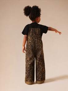 SUMWON جمبسوت جينز فضفاضة للفتيات الصغيرات بطبعة نمر مع جيوب أمامية وأشرطة قابلة للتعديل للاستخدام اليومي والألعاب - كاكي - مشاهدة 3