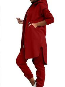 EMERY ROSE Women's Red Zip-Up Hoodie And Pants Set - Red - View 4