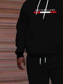 Manfinity Homme Bộ đồ nam thời trang đường phố cỡ lớn họa tiết hổ (áo nỉ có mũ trùm đầu + quần nỉ) phong cách, bộ đồ hai mảnh thu đông cho nam, bộ áo nỉ có mũ trùm đầu cho nam mặc hàng ngày - màu đen - Xem 3