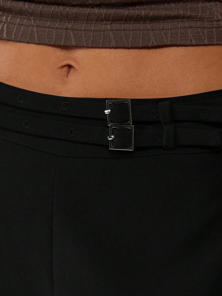 MISSGUIDED Pantalones de pierna ancha de cintura alta con detalle de hebilla para uso casual de oficina