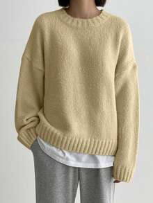 DAZY Women's Casual Loose Fit Crew Neck Drop Shoulder Long Sleeve Sweater, Autumn/Winter - Lime Green - View 2