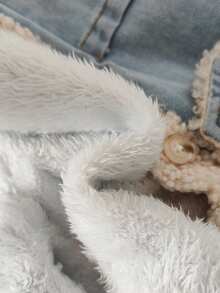 Vintaside Kids Babygirl 婴儿/女婴保暖内衬牛仔夹克，翻领长袖，时尚外套，适合旅行、度假、休闲日常穿着，秋冬 - 淺藍色 - 查看 3