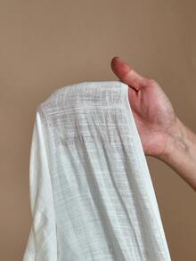 JIAN LASALA V领蝙蝠袖喇叭下摆亚麻混纺纯色女式上衣，秋季优雅休闲度假奢华时尚服装系列，白色 - 白色 - 查看 7