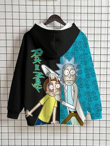 Rick and Morty X SHEIN Moletom com capuz casual masculino com estampa de desenho animado e bloco de cores, outono - Branco - Ver 1