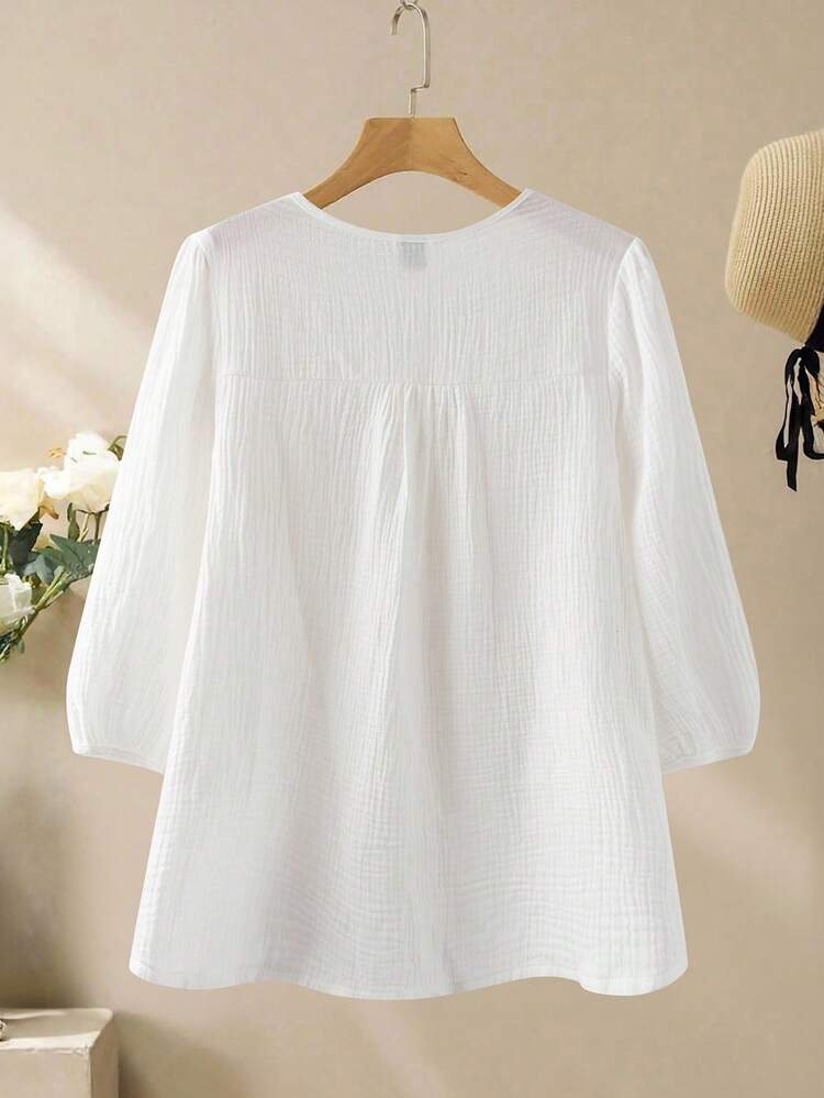 Chemise à manches lanternes de couleur unie polyvalente et décontractée pour femmes
