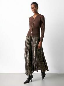 Maija 女士休闲 V 领纽扣开衫，纯色，百搭，适合日常通勤，秋季 - 咖啡棕 - 查看 4