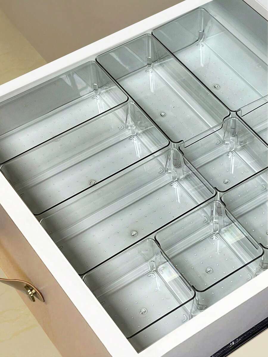 SHEIN Drawer Desktop Cosmetics Storage Box, 2PCS/6PCS Combination Clear Plastic Drawer Organizer Set,Transparent Dresser Storage Box, Exquisite Storage Box,Desk Drawer Divider Organizers And Storage Bins For Makeup, Jewelry, Gadgets For Kitchen, Bedroom, Bathroom, Office Christmas For Holiday Gift Giving