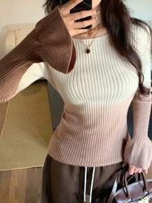 DAZY Suéter de malha feminino casual com estampa tie-dye e gola redonda, adequado para outono e inverno