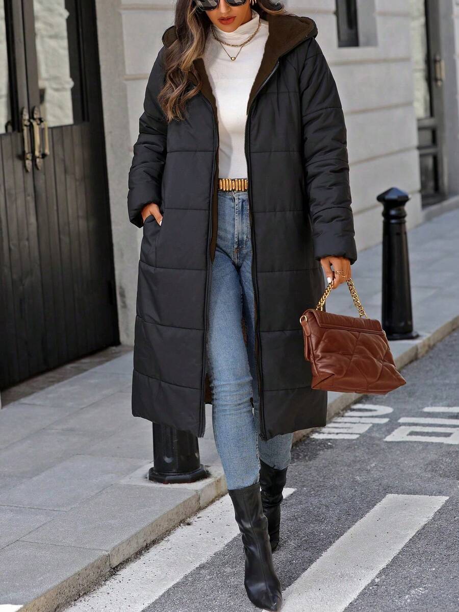 EMERY ROSE 女士休闲日常拉链连帽外套 - 黑色 - 查看 1