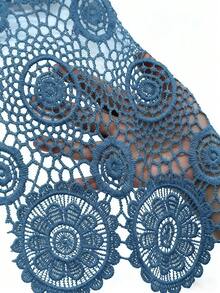 EMERY ROSE Blusa con cuello en pico, mangas raglán y bajo curvo con encaje de contraste para ropa de fiesta de vacaciones - Azul - Ver 6