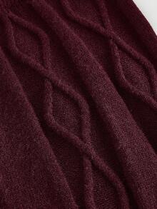 SHEIN MOD High Waist Cable Knit Wine Red Skirt, Versatile For Autumn/Winter, Maroon Long Skirt - Burgundy - View 3