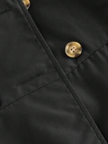 SHEIN MOD 黑色领口风衣，长袖，收腰喇叭下摆，百搭款式，收腰风衣，伞形下摆，黑色风衣，女士风衣，秋冬女士教师装 - 黑色 - 查看 3