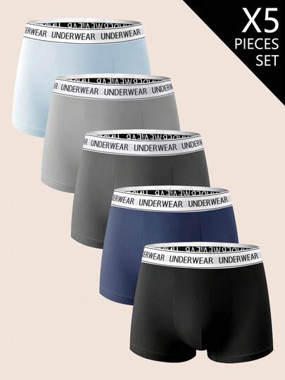 Manfinity Underwear&Sleepwear Basics 5pcs/Set Plus Size Men's Letter Waistband Boxer Briefs, Multi-Color