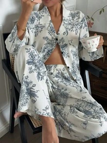 CottageSlumber Bộ đồ ngủ dài tay họa tiết hoa lãng mạn dành cho nữ và quần dài, trang phục thu đông - Nhiều màu - Xem 2