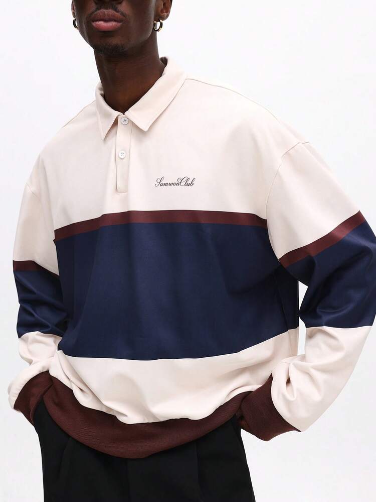 Long Sleeve Striped Polo With Ribbed Details