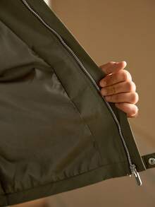 Mainfolk Men's Casual Stand Collar Contrast Color Line Utility Jacket, For Fall Winter - Army Green - View 7