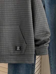 SHEIN 青少年男童休闲宽松舒适百搭织唛装饰纽扣门襟卫衣，适合秋季、冬季、外出、运动穿着。 - 深灰色 - 查看 3