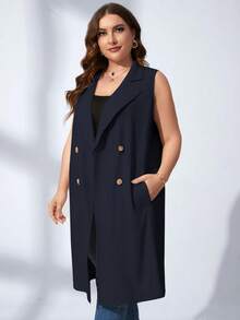 Chikora Plus Double Breasted Vest Blazer In Fall/Winter - Navy Blue - View 4