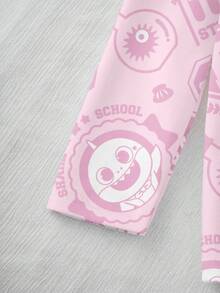 BABY SHARK X SHEIN Baby Girl Cute Cartoon Shark Print Round Neck Long Sleeve T-Shirt, Autumn - White - View 4