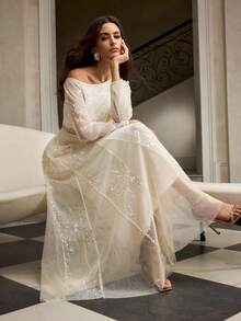 ZEYLAH 亮片不对称腰部超长连衣裙，秋冬