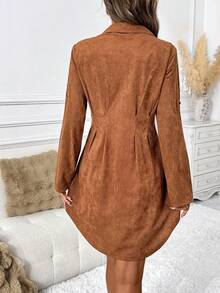 SHEIN Clasi Women's Suede Fleece Shirt Dress, Suitable For Commuting, Outings, And Gatherings,Winter Dress Fall Clothes For Women Autumn Dress Elegant Brown Dress - Brown - View 2