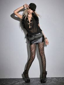 ROMWE Grunge Punk Top de mujer con cuello profundo drapeado y espalda descubierta - Negro - Ver 9