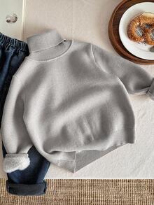 SHEIN Kids 1pc Young Boys Casual Comfortable Solid Color Versatile Loose Fit Pullover Autumn Winter Sweater, Suitable As Base Layer Or Outerwear - Grey - View 2