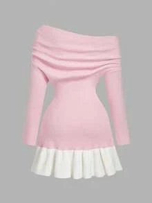 SHEIN MOD 女士粉色露肩针织连衣裙 - 粉色 - 查看 2