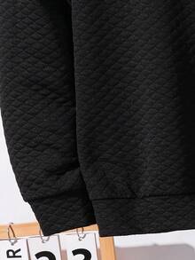 SHEIN Conjunto de 2 peças de moletom com capuz solto e calça de moletom com cordão para meninos adolescentes, casual, para o dia a dia, confortável, com letras, patch, conjunto de agasalho de malha - Preto - Ver 9