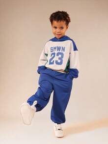 SUMWON Young Boys Hooded Sweatshirt And Jogger Tracksuit Set Winter Casual Coordinating Pullover With Drawstring Pants Number Print 23 - Blue - View 5