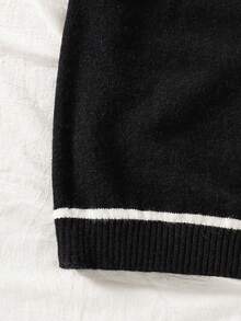 Teen Girl Turtleneck Striped Sweater, Black & White, Long Sleeve, Loose Fit, Casual, Comfortable Knit Top - Black and White - View 5