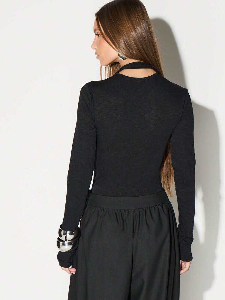 KIZN Long Sleeve Mesh Bodysuit With High Neck