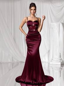 Coutiva Váy dạ hội trang trọng (được đính nhiều họa tiết) - Màu Đỏ Sâu - Xem 4