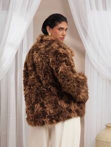 VOLUPTÉ CURVE Abrigo largo de talla grande para mujer, de estilo vintage artístico y elegante, con cuello alto de contraste de piel sintética, manga raglan de manga larga, suelto y esponjoso, versátil y a la moda, para otoño/invierno