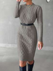 Women Casual Solid Color Bodycon Knit Dress For Autumn/Winter,Petite
