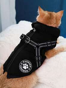 SHEIN Basic living Pakaian Terpadu Dada & Punggung Anjing Peliharaan, Rompi Kerah Tinggi Tebal, Musim Gugur & Musim Dingin - Hitam - View 4