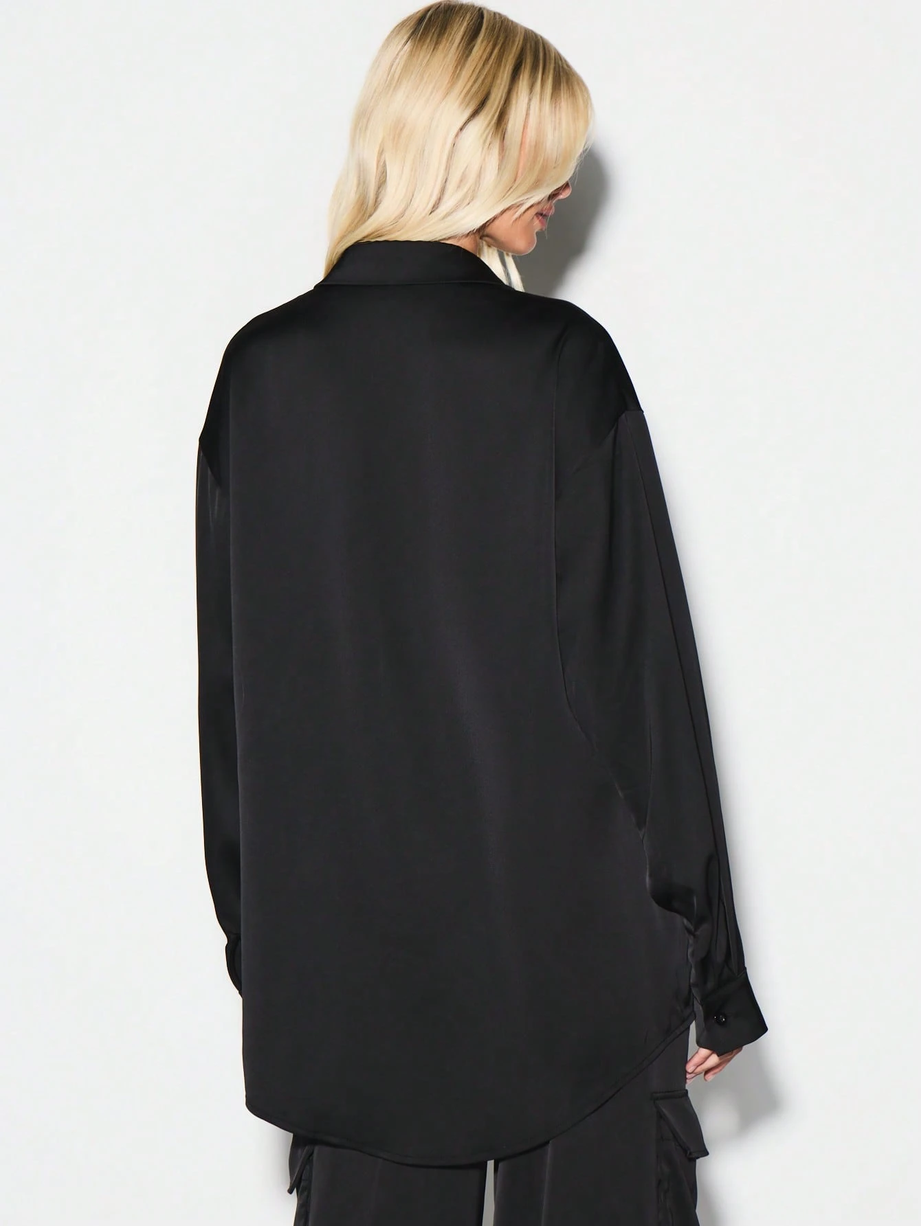 KIZN Oversized Satin Button Down Shirt