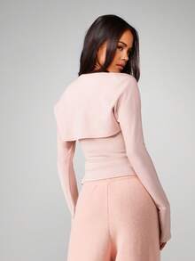 MISSGUIDED Bộ đồ ngủ liền thân áo quây và áo khoác dài tay, chất liệu len Jersey mềm mại, thoải mái - Hồng - Xem 2