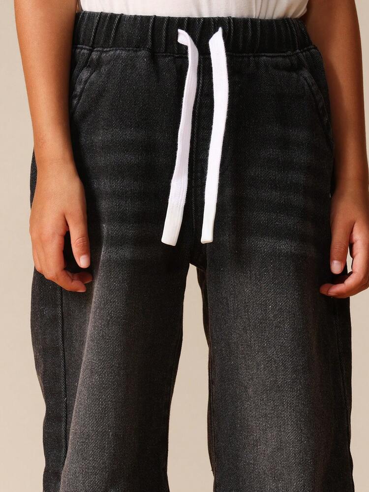 Wide Leg Pull On Jeans With Drawstring