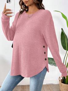 SHEIN Top de lactancia casual de unicolor con botones laterales, otoño/invierno - Rosa - Ver 4