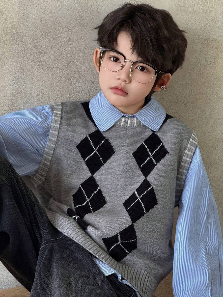 DAZY Tween Boys Sweater, Fall Vest - Grey - View 1